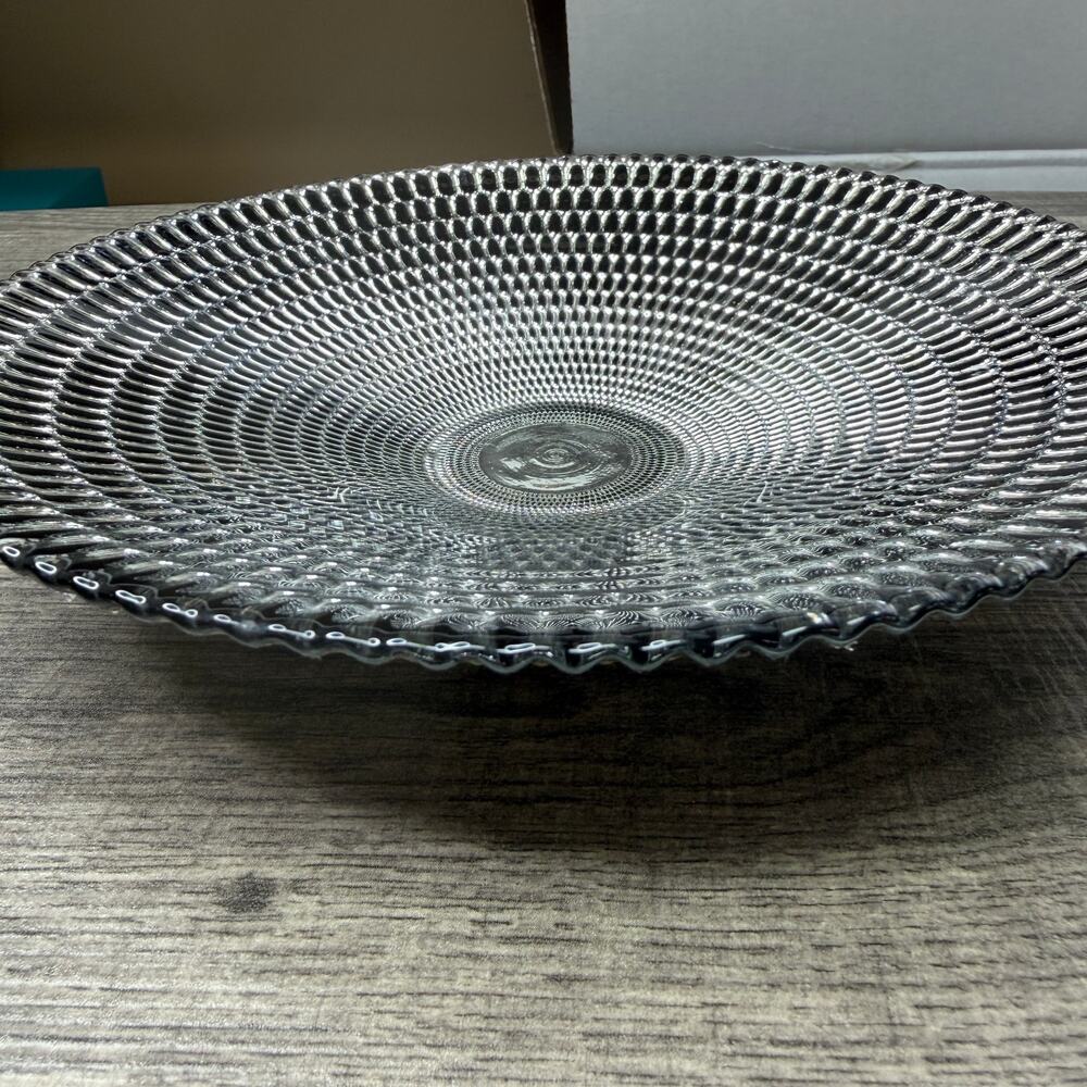 Vintage Clear Pressed Glass Serving Bowl‎ 8.38" Textured Hobnail Pattern
